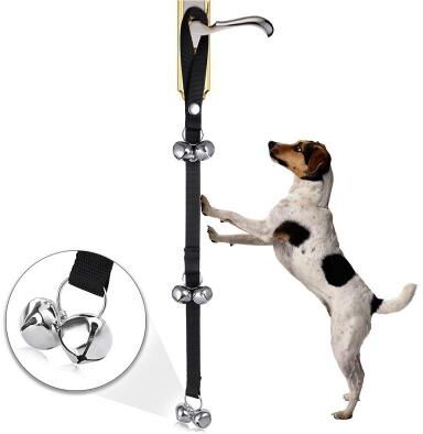 Snug & Styled 7 Bell Dog Potty Training Doorbell Leash And Heavy Duty Nylon Anti Lost Tracking Rope black