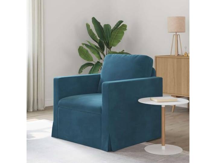 Modulares Sofa Blau 78x78x80 cm Samt mit Metallrahmen und Holzarmlehnen Samtbezug, Metallrahmen, Holzarmlehnen, Plastikfüße, zweigeteiltes Design, ergonomisch, modern, pflegeleicht
