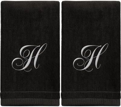 Creative Labs Monogrammed Black Towels Fingertip Embroidered with Initials