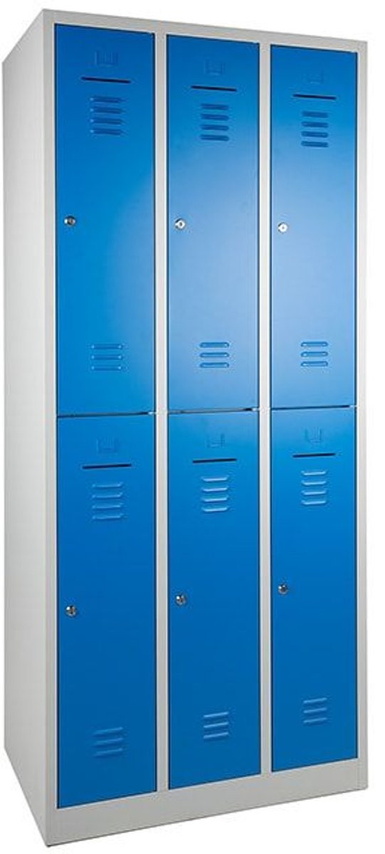 Set van 2 WRC Lockerkasten WRC 6, Grijs/Blauw, 6-deurs met cilindersloten