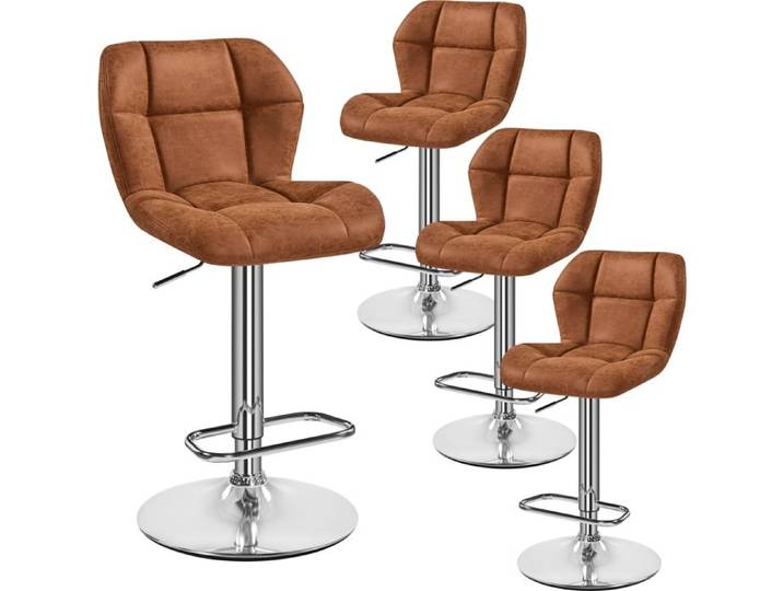 Yaheetech Lot de 4 Chaises de Bar Modernes Tabourets de Bar Réglables en Hauteur Design Capitonné Marron Rétro
