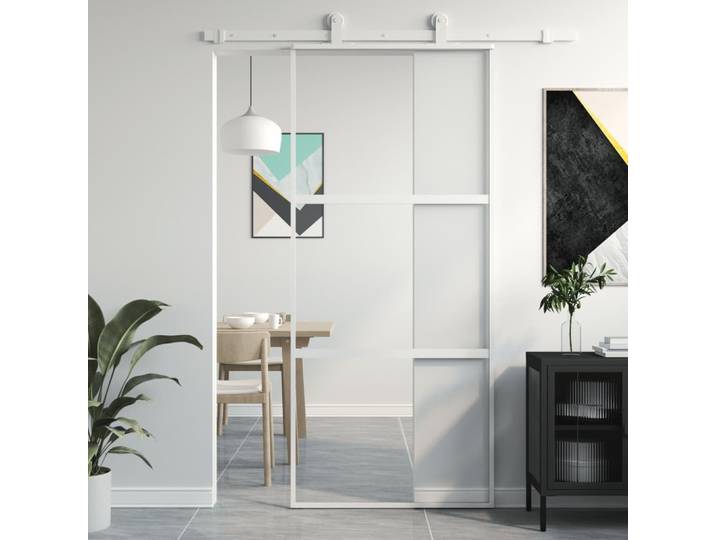 vidaXL Porte coulissante blanche 90x205 cm verre trempé et aluminium