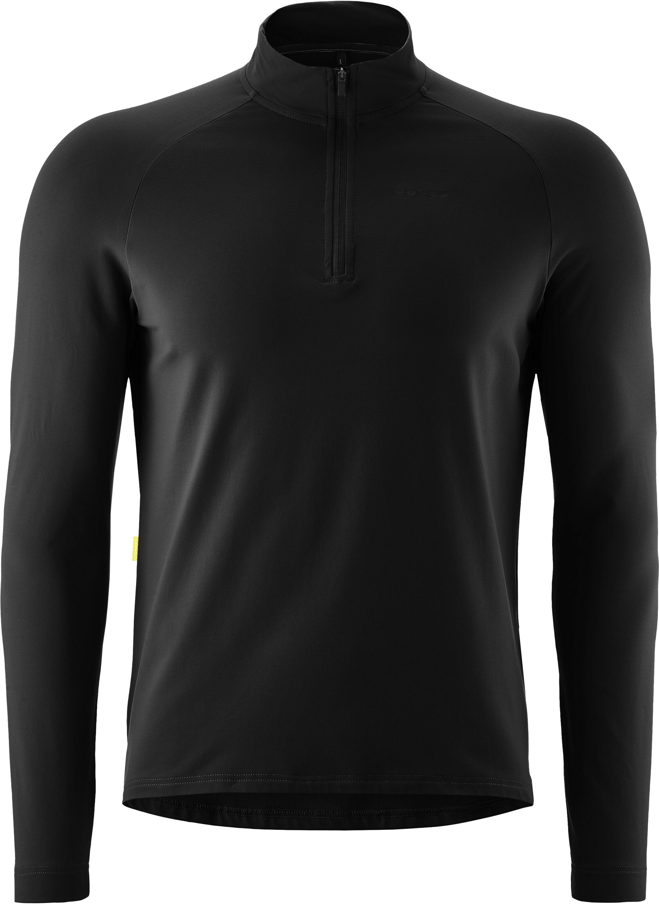 Radtrikot GONSO "Essential Jersey Longsleeve M", Herren, Gr. S, schwarz, 86% Polyester, 14% Elasthan, hoch geschlossener Ausschnitt, Trikots Radtrikot, Herren Fahrradtrikot langarm, Midlayer Trikot schwarz S