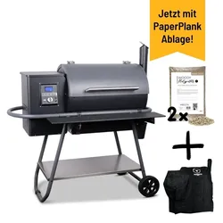 Mostea Sheriff Grill-Set Schwarz – mit Abdeckhaube, Ablagebrett & Buchenpellets