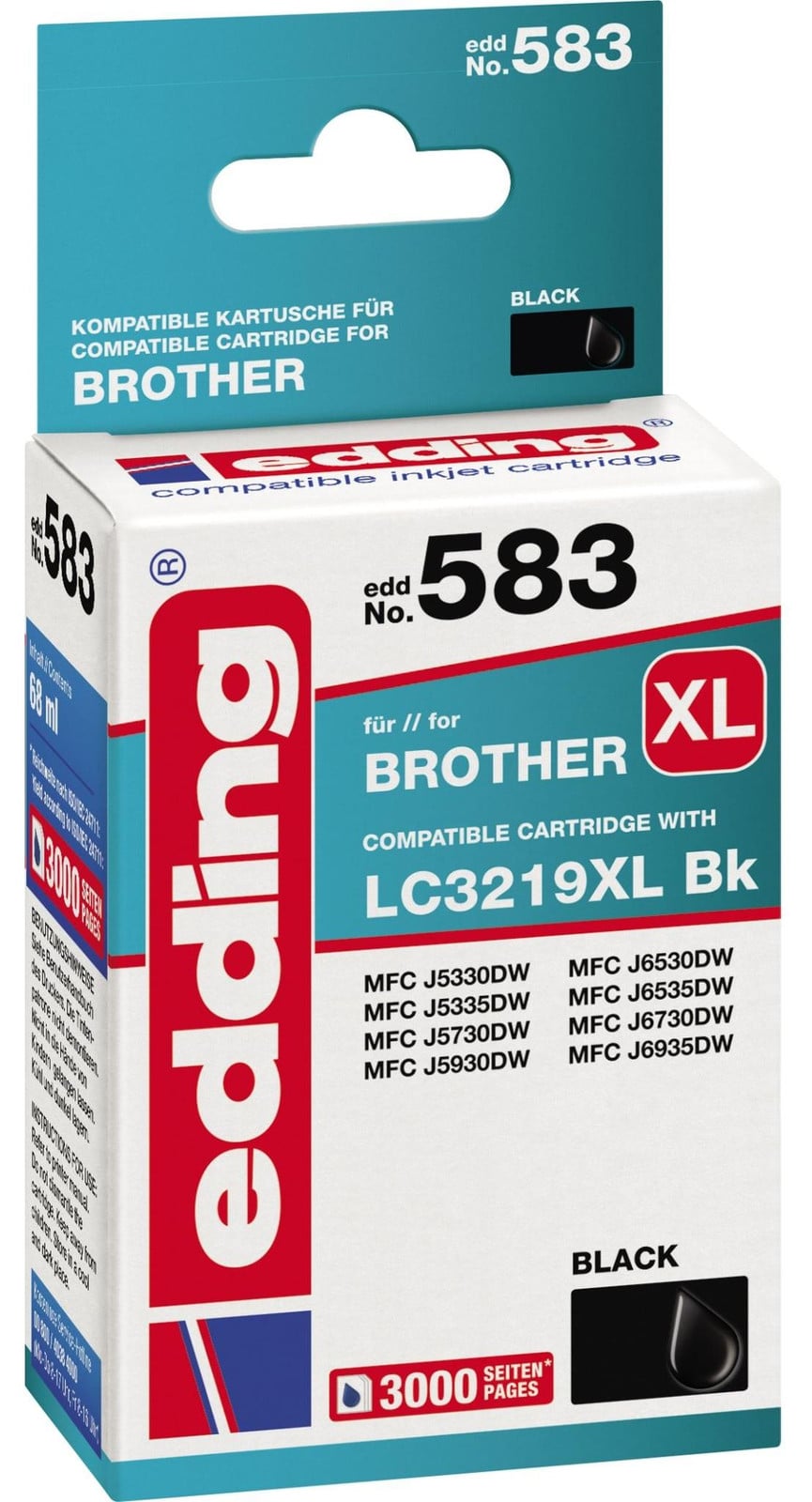 Edding Tintenpatroon 18-583-01 compatibel met Brother LC3219XLBk