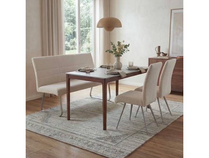 Mendler Esszimmer-Set HWC-G55 2er-Set Stuhl + Sitzbank 180cm - Creme