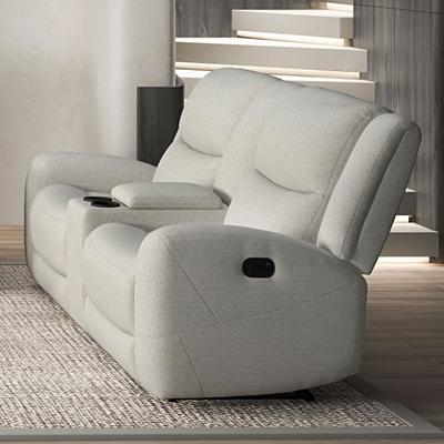 Furniture of America Jorwyn Beige Fabric Reclining Loveseat with Cup Holders