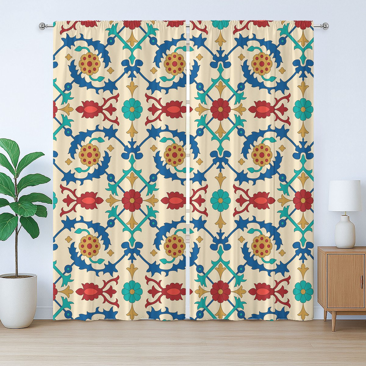 ABAKUHAUS Rustiek gordijn met barok bloemenpatroon, meerkleurig, 280 x 245 cm