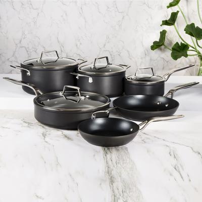 BergHOFF Essentials 10Pc Non-stick Hard Anodized Cookware Set With Glass lid, Black