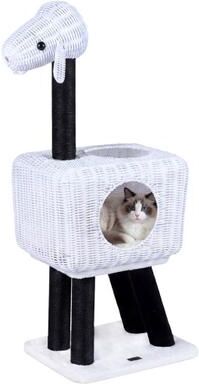 Costway 43-Inch Lamb-Shaped Cat Tower with 2-Door Rattan Condo for Indoor Kittens-White