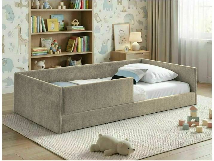 Gepolstertes Kinderbett LEONID 90 x 180 cm, dunkel beige