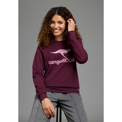 Sweatshirt KANGAROOS, Damen, Gr. 52/54, lila (bordeaux), Interlock, Obermaterial: 100% Baumwolle, bequem hüftbedeckend, Rundhals, Raglanärmel Rippbündchen, Sweatshirts Sweatshirt, mit Rundhalsausschnitt, Langarm, aus Baumwolle, bequeme Passform