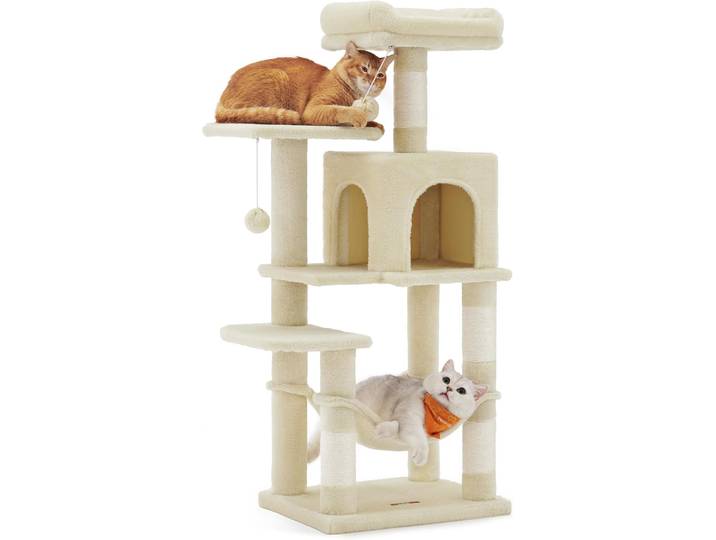 Kratzbaum 112cm Hängematte beige Plüsch