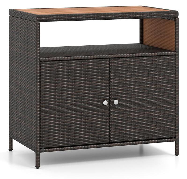 Outdoor Bartisch Rattan Schrank Doppeltüren Ablagefach Terrasse