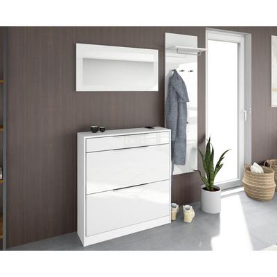 Garderoben-Set BORCHARDT MÖBEL "Oliva, Schuhschrank, Spiegel, Garderobenpaneel", weiß (weiß hochglanz), Holzwerkstoff, Kastenmöbel-Sets