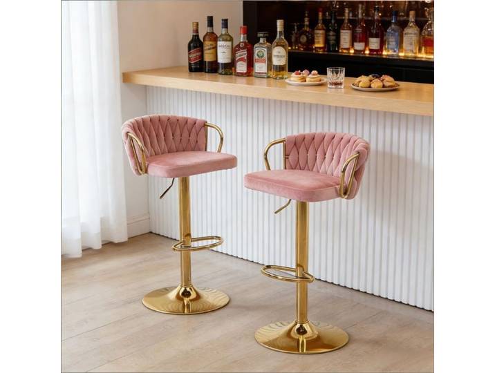 Lot 2 tabourets bar velours réglables 77-98cm pivotants confortables – cuisine / salon / café