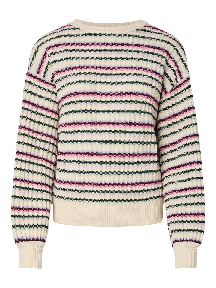 YAS Pullover in Beige/ Dunkelgrün/ Rosa - M