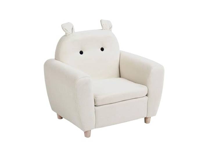 Kindersessel Stoff cremeweiß mit Armlehnen Holzbeinen Tierform Hippo Maribo