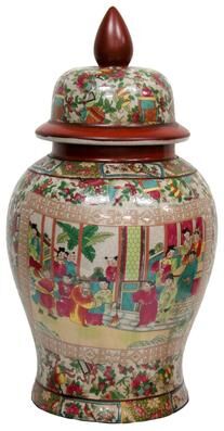 "Red Lantern 18"" Rose Medallion Porcelain Temple Jar"