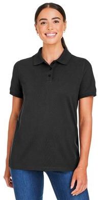 Harriton M205W Women's Valiant Cotton Snag Protect Polo Shirt in Black size XL