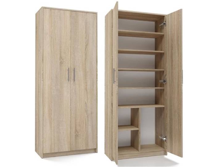 Étagère de bureau - OLIV - 2D - Chêne Sonoma - 8 étagères - Design contemporain - Meuble pratique