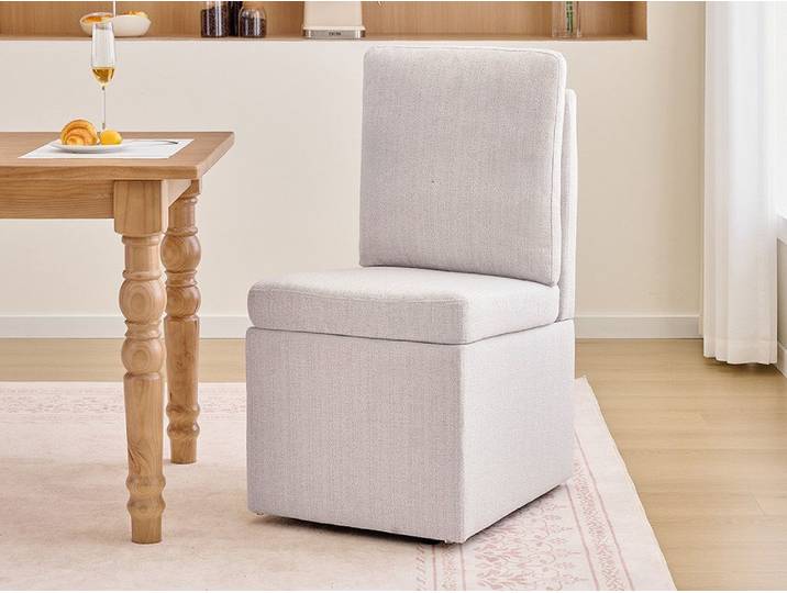 DEKKETO Esszimmerstuhl mit Stauraum sowie abnehmbarem Kissen, 360° drehbar, Beigegrau (1 St), Fluffy, High Back, Rolling, Space Saving, Upholstered