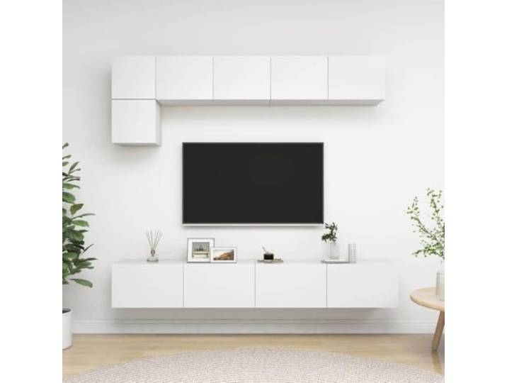 HEFZGDB 5-TLG. TV-Schrank-Set Weiß Holzwerkstoff Wandmontage mit viel Stauraum für Organisation