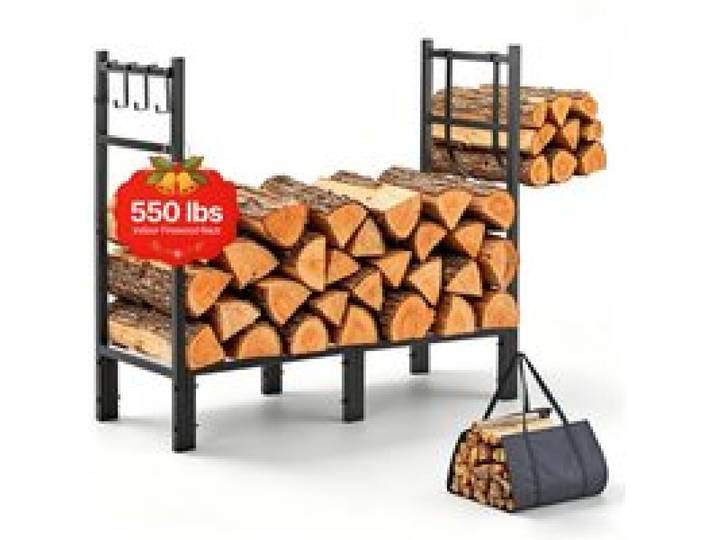 VEVOR Kaminholzregal Brennholzregal Feuerholzregal Kaminholzhalter 830 mm, für Kamin Ofen im Terrasse & Balkon, Stahlkonstruktion, Tragfähigkeit 250 kg Kapazität 164,24 L, mit Holztragetasche, Schwarz
