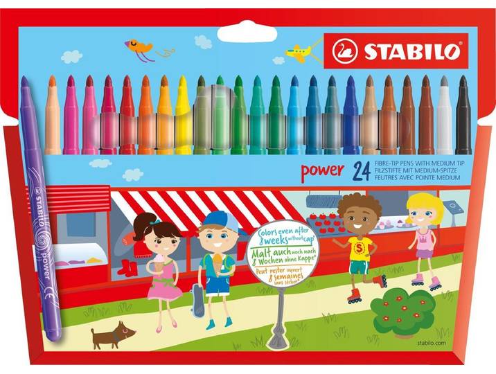 STABILO Power - Viltstift - Tot 8 weken zonder dop - Etui met 24 kleuren