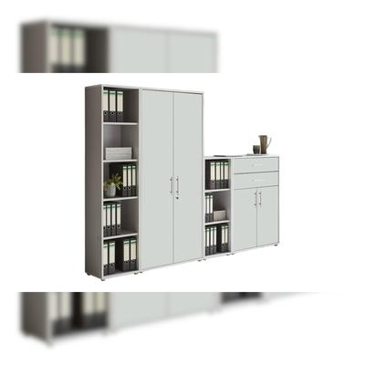 moebel-dich-auf Aktenschrank TABOR 22 in lichtgrau / weiß matt, Schrankwand, Büroschrank, abschließbar, Metallgriffe