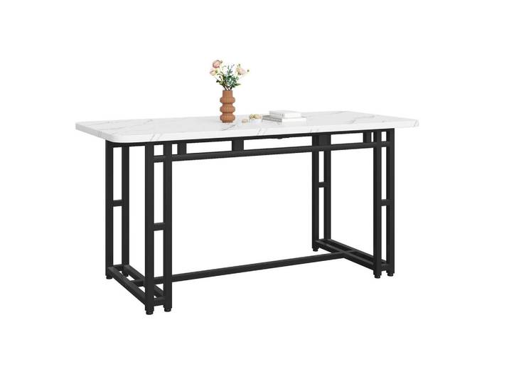 Modfu Esstisch 140x80x75 cm aus MDF mit schwarzem Metallgestell im modernen Leicht-Luxus Stil, Weiß, 80x74x140 cm, Esszimmer, Esstische