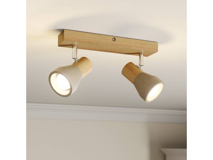 Filiz 2 Plafonnier Concrete/Wood - Lindby - Chambre à coucher - Scandinave - Bois - Multi-ampoules