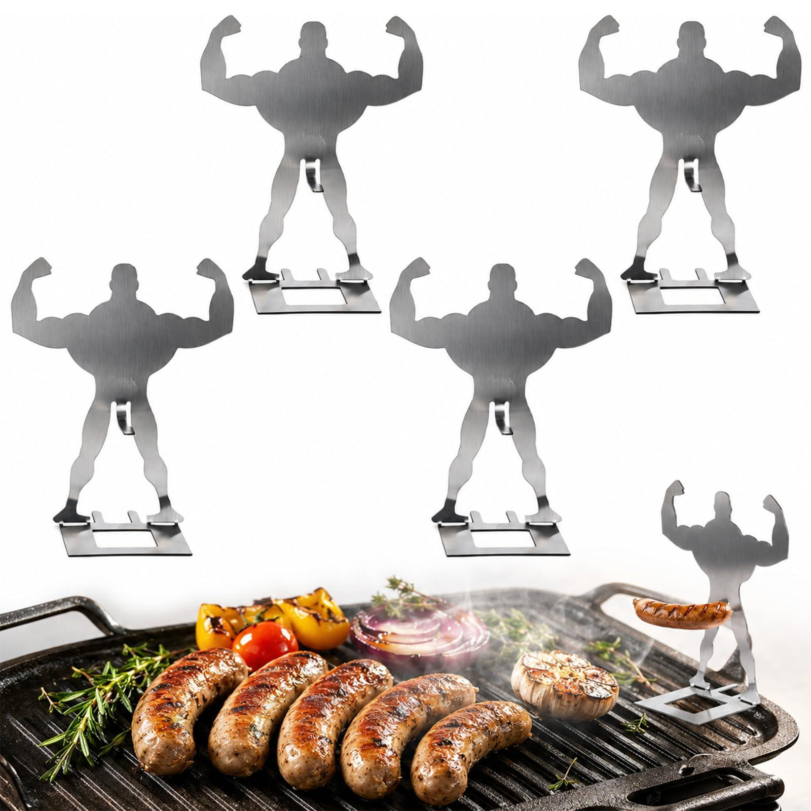 Dripio Grillworsthouder set van 4 roestvrij staal grappig ontwerp met spieren 18 cm