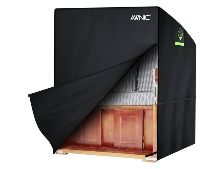 Strandkorbhülle 420D Polyester L135×B105×H175/140cm Wasserdicht, Schwarz, 105x175x135 cm, Gartenzubehör, Abdeckung für Gartenmöbel