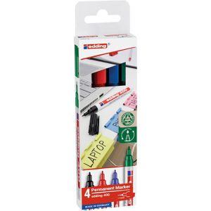 Edding Permanentmarker 400, Strichbreite 1 mm, farbig sortiert, 4 Stück