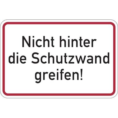 Hinweisschild, Nicht hinter die Schutzwand greifen!, Folie, 150 x 200 mm - 150x100 mm Folie selbstklebend