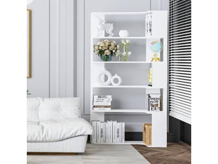BIBLIOTHÈQUE D'ANGLE/MEUBLE DE RANGEMENT GRANDE CAPACITÉ - HOMEWELL - 5 ÉTAGÈRES - EN FORME DE L - 90 × 48 × 169 CM - BLANC