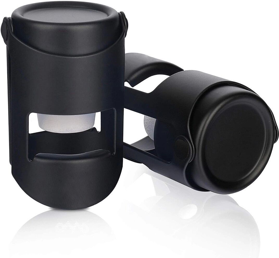 INF Bouchons Champagne Peints Noir 2 Rainures - Bouchons Étanches en Acier Inoxydable et Silicone (Lot de 2)
