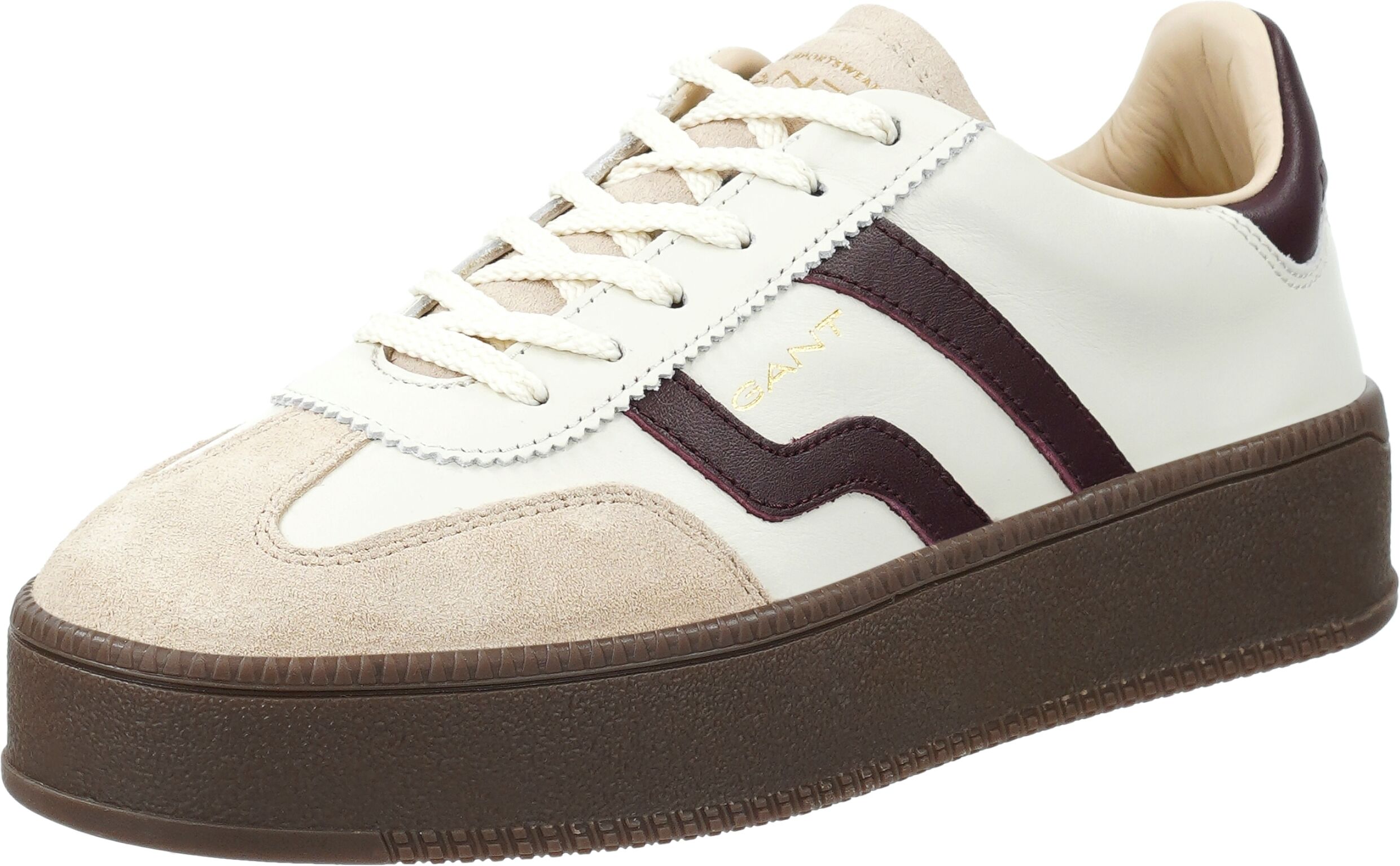 Sneaker GANT "Cuzmani", Damen, Gr. 40, Leder, beige (weiß, dunkellila), Leder, Veloursleder, kontrastfarbene Details, Schuhe Sneaker, Plateausneaker, Halbschuh, Retro-Sneaker zum Schnüren
