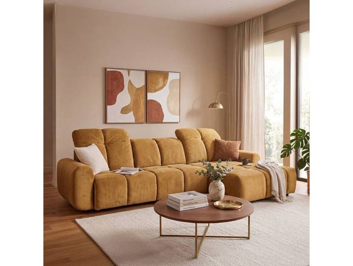 Canapé angle droit Anacapri en velours jaune - 3 places