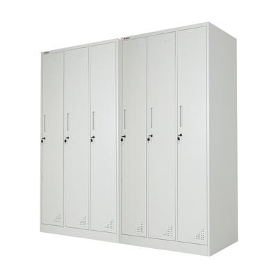 PROREGAL Mega Deal 2x Spind Schrank ELEPHANT Metall 3 Abteile 180x90x50cm Kleiderstange & Kleiderhaken Lichtgrau Spindschrank Kleiderschrank