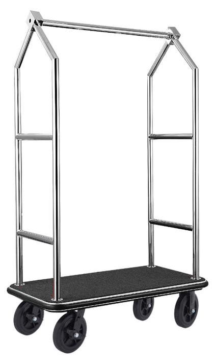 Gepäckwagen Voyager, 112 x 65 x 190 cm, gebürstet, schwarzer Teppich, Chromnickelstahl 18/8