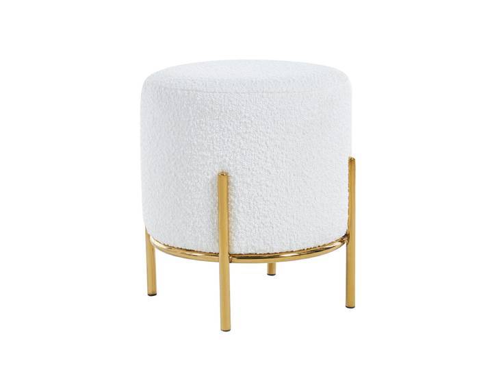 Polsterhocker, Bouclè-Stoff, Beige, Ø 35 cm, Metallgestell, Klassisch, Skandinavisch, Modern