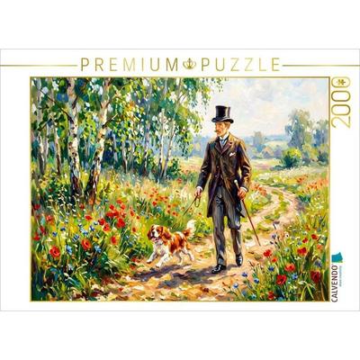 CALVENDO Puzzle Mann mit Zylinder und Hund im Mohnweg | 2000 Teile Lege-Größe 90x67cm Foto-Puzzle für glückliche Stunden