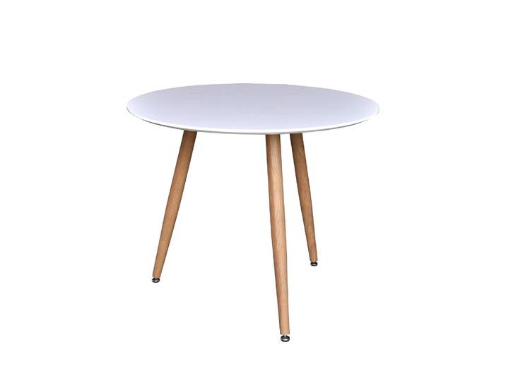 Esstisch VENTURE HOME Polar, runder Esstisch in Eichenholz-Optik, modern, Ø 90 cm , weiss (90, weiß), B:90cm H:75cm T:90cm, Tische, Esstisch, Esszimmertisch, MDF, Stahlbeine, rund, stilvoll, vielseitig