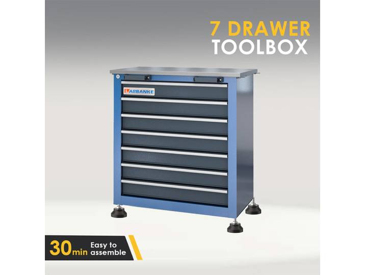 Boîte à outils à 7 tiroirs, avec quatre pieds rembourrés, système de rangement combinable avec boîte à outils