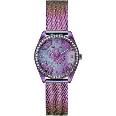 Quarzuhr GUESS "BOA", bunt, Armbanduhren, Damen, Quarzuhr, Armbanduhr, Damenuhr, Kristallsteine, Mineralglas, Edelstahlarmband