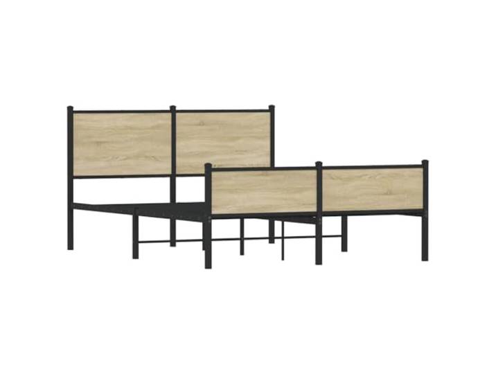 KTHLBRH Bettgestell aus Stahl Eiche Sonoma 140 x 190 cm Bettgestell mit Metalllatten, Stauraum unten, Kopfteil und Fußteil, stabile Konstruktion