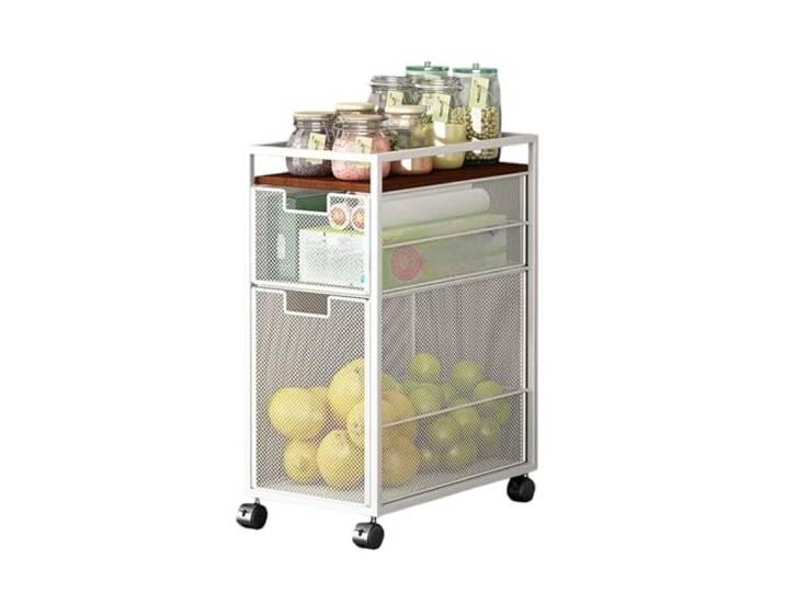 Xumh2024-3 Lagerung Rollbarer Küchenwagen, bewegliches Gewürz- und Obst- Gemüseregal, Organizer for Zuhause(Weiß)