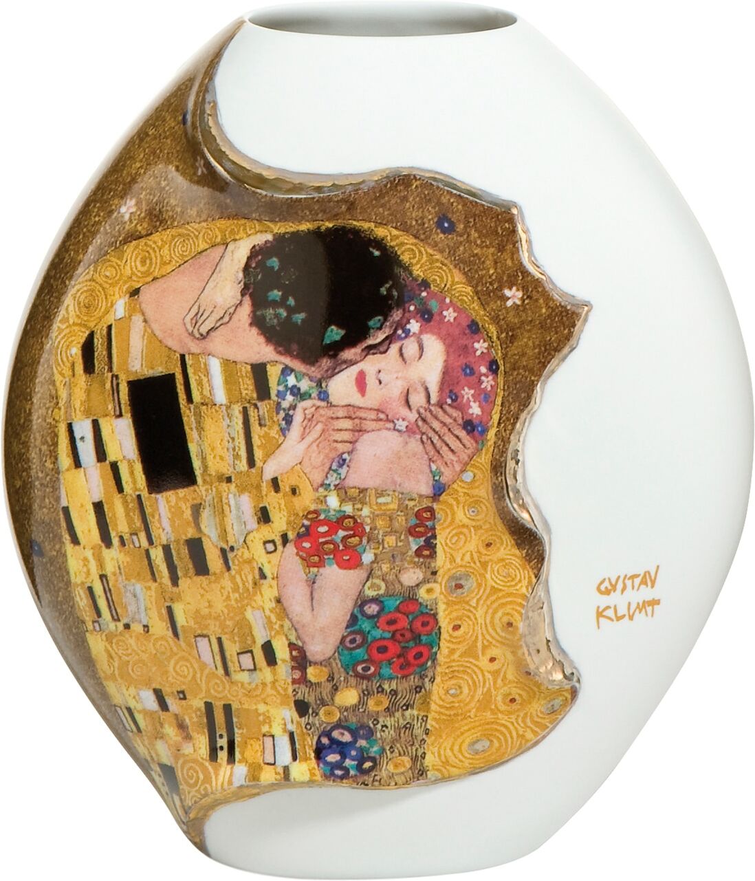 Dekovase GOEBEL "Der Kuss", bunt, B:7,5cm H:14cm T:12cm, Porzellan, Vasen, Dekovase, Artis Orbis Gustav Klimt bunt B/H/T: 7,5cm x 14cm x 12cm